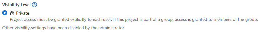 Project visibility level (you can only choose Private).