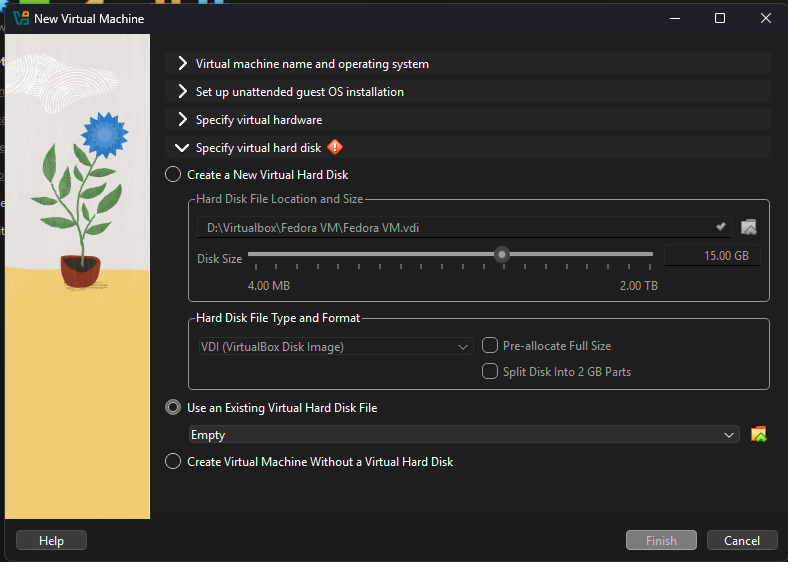 VirtualBox’s VM Disk Select window.